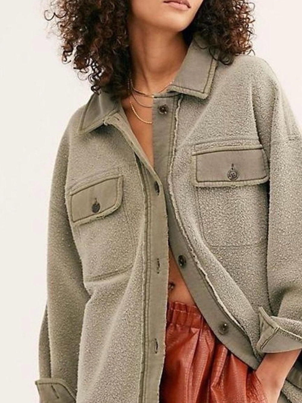 Free People Ruby Oversized Collared Olive Green Sherpa Shacket